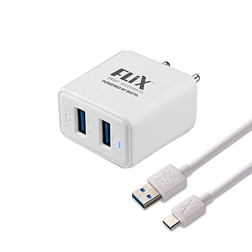USB Charger,FLiX (Beetel) Bolt 2.4 Dual Poart,5V/2.4A USB Wall Charger Fast Charging, Adapter for Android/iPhone 11/XS/XS MAX/XR/X/8/7/6/Plus,iPad Pro/Air 2/Mini 3/Mini 4,Samsung S4/S5/, & More
