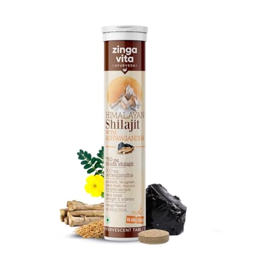 Zingavita India’s 1st 750mg Shilajit Effervescent Tablets, Infused with Ashwagandha extract, Gokshuru, Fenugreek and Safed Musli, for Strength, Vitality & Performance, Mango Flavour – 15 Tablets
