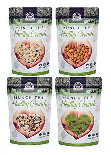 WONDERLAND FOODS Dry Fruits Combo 1Kg (250g X 4) Pouch Pack of Almonds, Cashews, Raisin, Roasted Salted Pistachio | Daily Needs Combo | Mix Dry Fruits | Mixed Dried Fruits | DNP Combo Pack