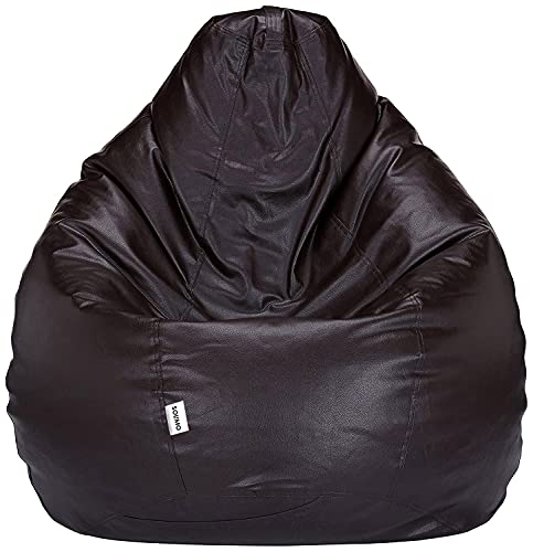 Amazon Brand – Solimo XXL Bean Bag Filled With Beans (Brown, Faux Leather)