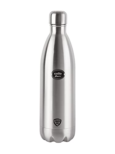 Cello Swift Stainless Steel Vacuum Insulated Flask 1000ml| Hot and Cold Water Bottle with Screw lid | Double Walled Silver Bottle for Home, Office, Travel