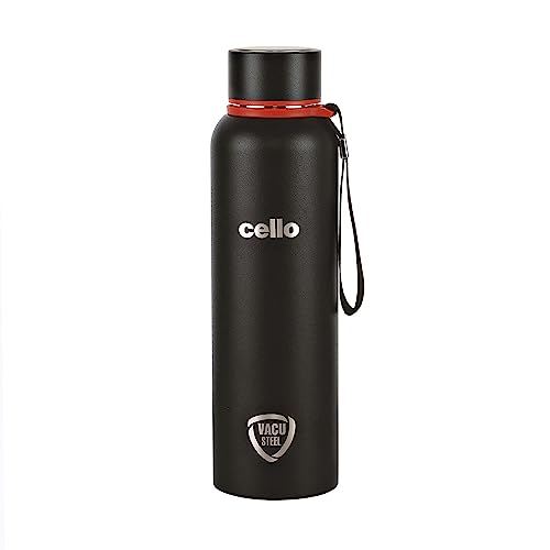 Cello Duro Tuff Stainless Steel Series Kent Flask, 750ml Black | Hot and Cold Stainless Steel Water Bottle | Scratch Resistant DTP Coating Flask |Vacuum Insulated Bottle for Travel, Home, Office