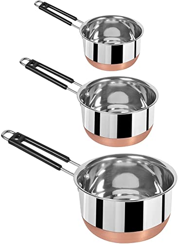 Stainless Steel Copper Bottom Sauce Pan/Milk PAN/Tea PAN/Tapeli/Patila/Bhagona 3 pcs Combo Set Capacity:- 1, 1.5, 2 Liter Sauce Pan