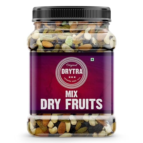 Drytra 100% Natural Premium Mix Dry Fruits 500Gm with Almonds | Cashew | Kishmish | Apricot | Black Raisins | Dried Kiwi | Nuts and Dry Fruits 500Gm (Jar pack)