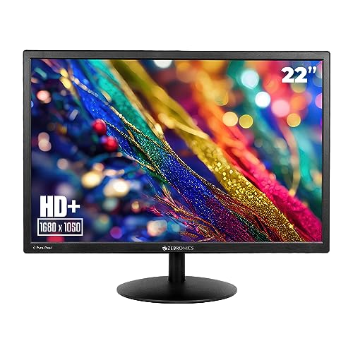 ZEBRONICS EA122 LED Monitor with HD+ 1680×1050, 2000000:1 Contrast Ratio (Dynamic), 250cd/m² Brightness (max), Wall Mountable, Dual Input HDMI & VGA, 16:10 Aspect Ratio, 16.7M Colors.