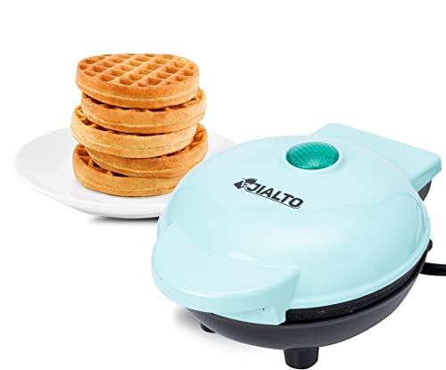 BONIRY Mini Waffle Maker 4 Inch- 350 Watts: Stainless Steel Non-Stick Electric Iron Machine for Individual Belgian Waffles, Pan Cakes, Paninis or Other Snacks – Aqua blue