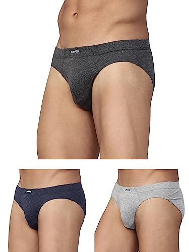 Levi’s Men’s Cotton Style #011 Comfort Regular Fit Solid Brief (Pack of 3) (#011-BRIEF-LT GMEL/NMEL-P3_Lt, Dk. Grey Melange,N.Melange_M)