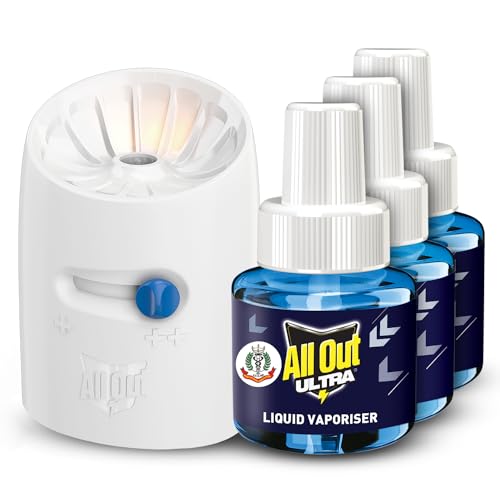 All Out Ultra Liquid Vaporizer, Machine + 3 Refills (45ml each) | Kills Dengue, Malaria & Chikungunya Spreading Mosquitoes| India’s Only Mosquito Killer Brand Recommended by Indian Medical Association