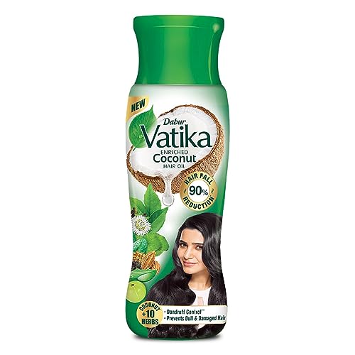 Dabur Vatika Enriched Coconut Hair Oil – 450 ml | For Strong, Thick & Shiny Hair | Clinically Tested to Reduce 90% Hairfall in 4 Weeks | Controls Dandruff | Prevents Dull & Damaged Hair | Good for Scalp Health | Enriched with 10 Herbs
