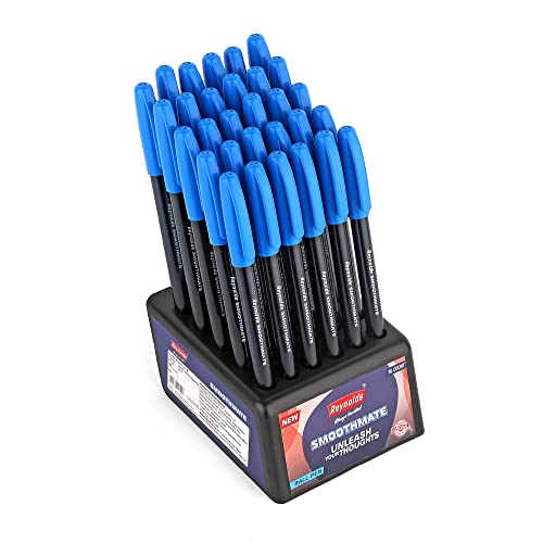 Reynolds SMOOTHMATE 30 CT BLUE – DISPENSER I Lightweight Ball Pen With Comfortable Grip for Extra Smooth Writing I School and Office Stationery | 0.7mm Tip Size