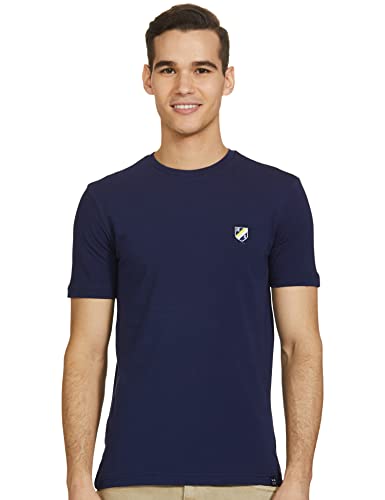 Amazon Brand – House & Shields Men’s Solid Regular T-Shirt (SS19-HSE-03b_White-Blue L)