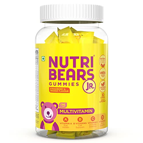 NutriBears Kids Multivitamin Gummies with Vitamins A, C, B, D, and Zinc, 30 Gummy Chewable Bears, Strawberry and Orange Flavour, Supports Daily Wellness and Immune System Support