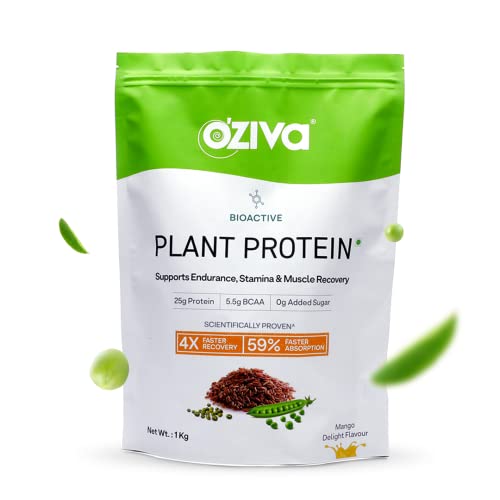 OZiva Bioactive Plant Protein for Everyday Fitness | 25g Protein – Pea Isolate || Complete Plant Protein Powder | No Added Sugar, Certified Clean & Vegan (Mango, 1kg)
