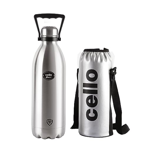 Cello Swift Stainless Steel Double Walled Flask with Thermal Jacket, Hot and Cold, 2200ml, 1pc, Silver