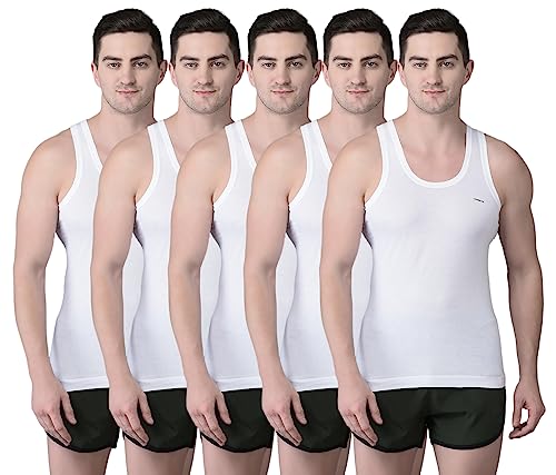 Dollar Bigboss Men’s Solid Regular Vest (MDVE-01-BBFineRN_85_White 5 Pcs M)