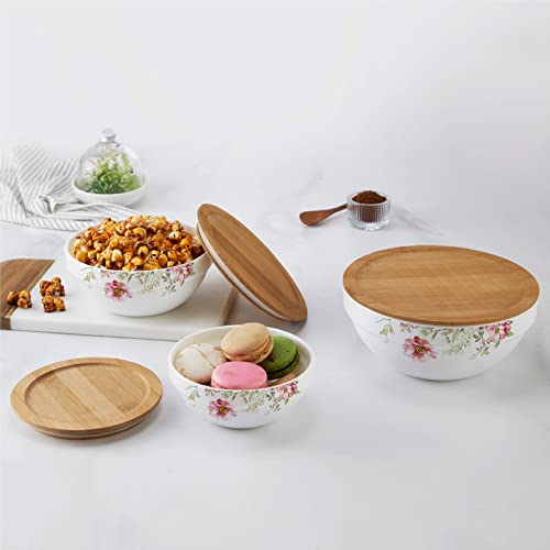 Cello Opalware Royale Mixing Bowl Set with Bamboo Lid – Cascade 500ml, 1000ml, 1500ml, White, 3pcs