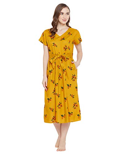 Clovia Women’s Cotton Tiger Print Short Nightdress with Pocket (NS1479D18_White_M)