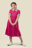 PROVOGUE Girls Calf Length Casual Dress(Pink, Half Sleeve)