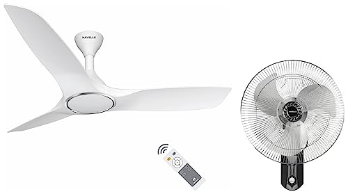 Havells Stealth Air The most silent BLDC fan with Premium Look and Finish, 1200mm BLDC motor and Remote Controlled Ceiling Fan (Pearl White, Pack of 1) V3 450mm Wall Fan (Silver Black)