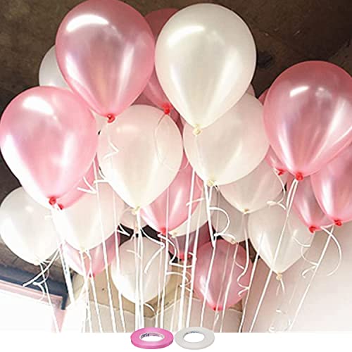 Party Paragon Metallic Balloons white & Pink for Birthday Decoration (Pack of 50)
