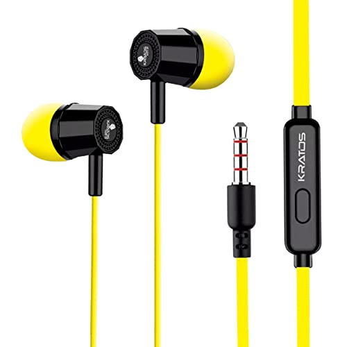 Kratos Thump Wired Earphones, Powerful Bass, HD Sound Quality Earphones, Tangle Free Cable, Comfortable in Ear Fit, with 3.5 mm Jack