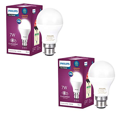 PHILIPS 7W B22 LED Cool Day Light Bulb, Pack of 2 (Ace Saver)