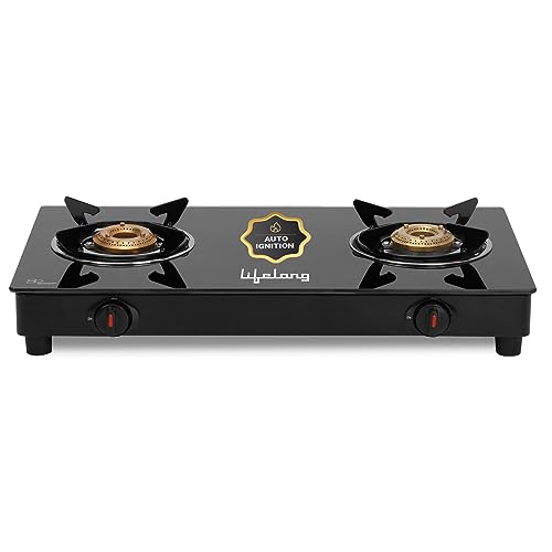 Lifelong LLGS912 Automatic Ignition 2 Burner Gas Stove with 6mm Toughened Glass Top, Automatic Ignition (Doorstep Service, 1 Year Warranty, Black) – Auto Ignition
