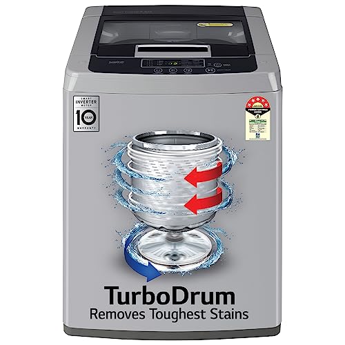 LG 6.5 Kg 5 Star Inverter Turbodrum Fully Automatic Top Loading Washing Machine (T65SKSF4Z, 3 Smart Motion, Tub Clean, Middle Free Silver), Free 1 Year Extended warranty