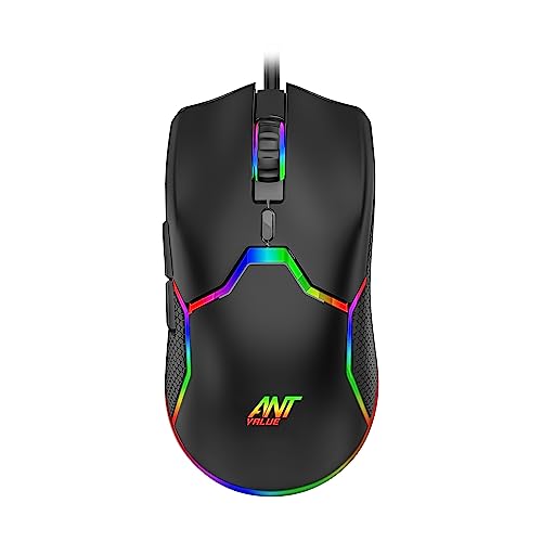 Ant Value GM1001 USB Wired Gaming Mouse,6 Adjustable 12800 DPI Computer Mouse,Optical Sensor 13 RGB Mouse with software and 6 Programmable Buttons,Ergonomic PC Gaming Wired Mouse for Laptop/PC – Black