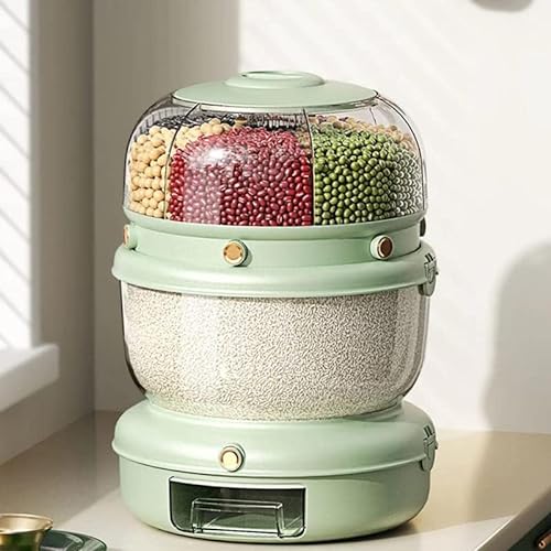 MosQuick®Rice Dispenser Grain Dispenser 360 Rotating 2 Layers Rice Container Kitchen Food Organizer with 6 Small Grids&1 Large Grid for Home Kitchen Use,Rice Beans Grains Holder