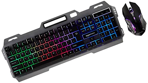 Amazon Basics Wired Gaming Keyboard and Mouse Combo | Multicolor RGB LED Backlight Effects, Multimedia Keys, Durable Aluminum Body
