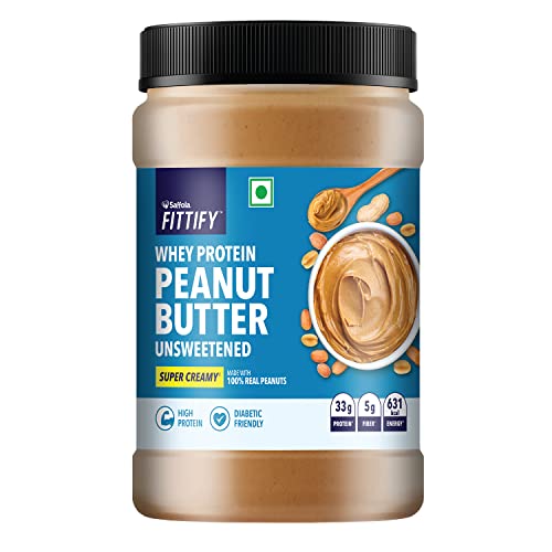 Saffola Fittify Whey Protein Peanut Butter | 925g | Unsweetened | 33g Protein | Sugar Free | High Protein | Super Creamy, Brown