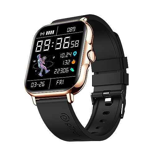 PTron Newly Launched Reflect Callz Smartwatch with Bluetooth Calling, 1.85″ Full Touch Display, 600 NITS, Digital Crown, 100+ Watch Faces, HR, SpO2, Sports Mode, 5 Days Battery Life & IP68 (Gold)