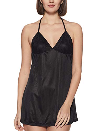Clovia Women’s Satin Solid Above The Knee Babydoll (Black_L_NS1031P13-L_Black_Large)