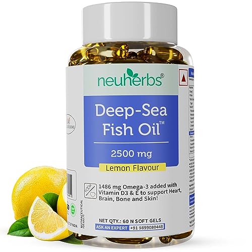 Neuherbs Deep Sea Omega 3 Fish Oil – Omega 3 Supplement Triple Strength 2500 Mg, Vitamin D – Fish Oil softgels With No Fishy Burps with Lemon Flavour- 60 Softgel for Men and Women