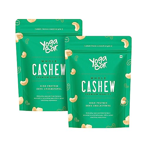Yogabar Cashew 500g ( Pack of 2 ) Value Pack| 100% Natural & Premium Whole Organic Cashew Nuts| King Size Crunchy Kaju Nuts| Premium Nuts & Dry Fruits| Rich in Fibre, Vitamin E, K, B6 & Boosts Immunity| Healthy Snacks