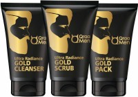 Qraa Men Ultra Radiance Gold Kit for Men- With 24K Gold | For Anti-ageing and Instant Glow, Pack of 3 Wash, Scrub and Pack(3 Items in the set)