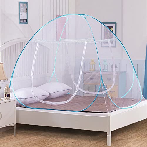 Story@home Foldable Mosquito Net, Aesthetic Net with Soft Mesh & 2 Side Zipper Openings, Fancy Mosquito Net for Indoor & Outdoor Use, Queen-XL Size, Blue