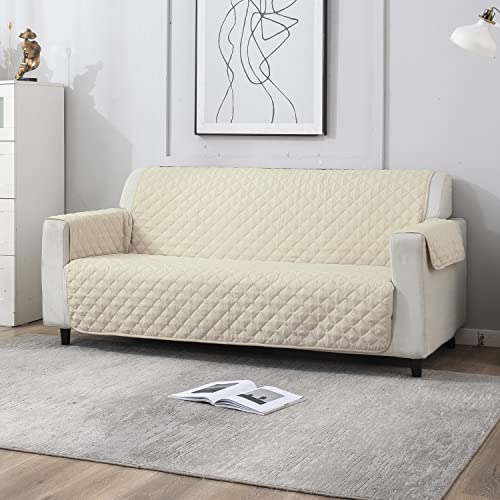 HOKIPO 3 Seater Quilted Polyester Sofa Cover Mat, 170×184 cm, Cream (AR-4665-M6)
