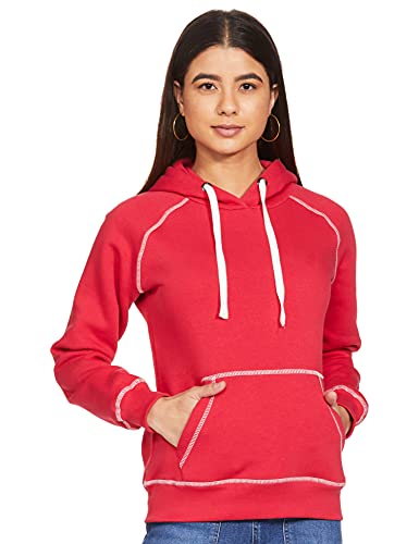 Amazon Brand – Eden & Ivy Women’s Cotton Blend Neck Hooded Sweatshirt (EI AW20 SWB02_Red_S)
