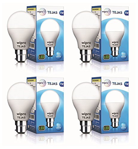 wipro Tejas Base B22D 7-Watt LED Bulb (Cool Day Light) – Pack of 4