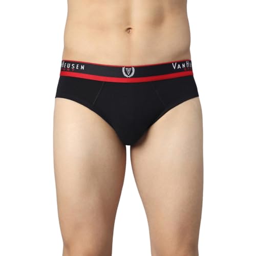 Van Heusen Men Briefs – Cotton Spandex – Jaspe Textured, No Marks, Plush Back Elastic Waistband_70009_Pure Black_L