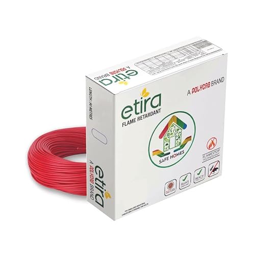 Polycab ETIRA Flame Retardant House Wire PVC Insulated Copper Cable Electric Wire (6.0 SQMM, Red, 90m)