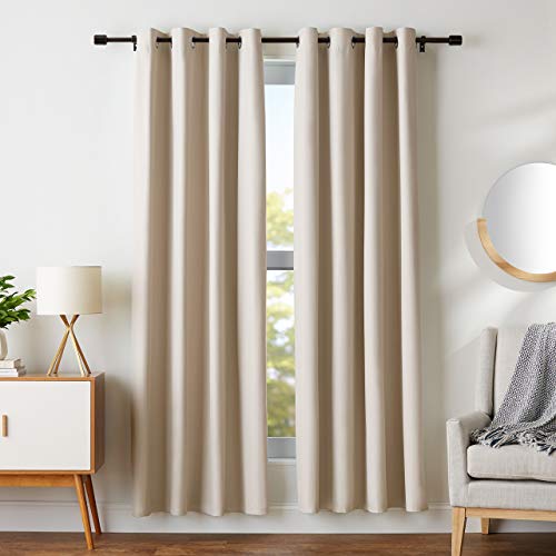 AmazonBasics Room – Polyester Solid Darkening Blackout Curtain Set with Grommets – 245 GSM – 42″ x 84″, Beige