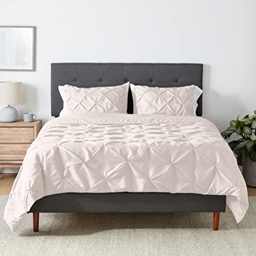 amazon basics Microfiber,Polyester Pinch Pleat Comforter Set (218 Cm X 229 Cm, Cream, Full/Queen Size)