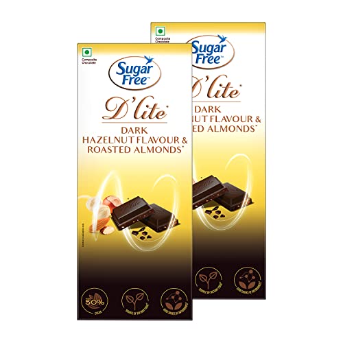 Sugar Free D’lite Hazelnut & Almonds Dark Chocolate Bar, 80g (Pack of 2)