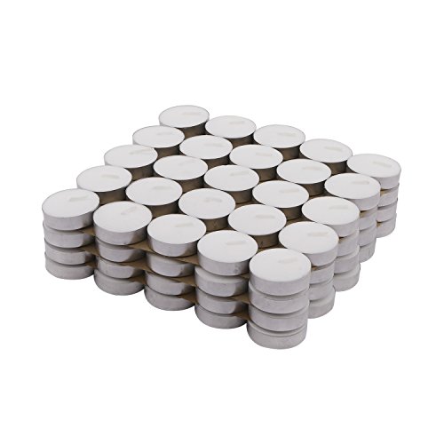 Amazon Brand – Solimo Wax Tealight Candles, 3-Hour Burn Time, Smokeless, No Residue (Set of 100, Unscented)