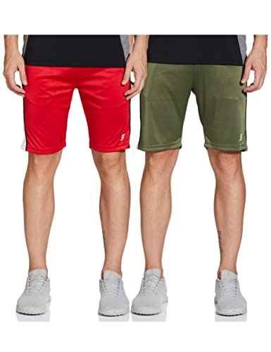 Amazon Brand – Symactive Men’s Activewear Gym Shorts (SYSP-07_Deep Red + Matte Olive_XL)