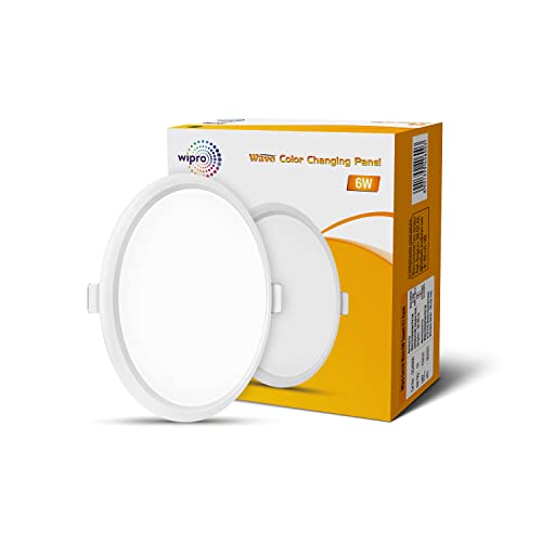 Wipro Garnet 6W Wave CCT Round Panel | Colour Changing Panel | Warm White, Neutral White, Cool White | Slim Border & Sleek Design | Recessed Downlighter for False Ceiling |Cutout 100mm| Pack of 1