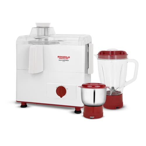 Maharaja Whiteline Gala Happiness Juicer Mixer Grinder,450W,2 Jars,Food Grade, High Grade Mesh For Efficient Juicing, White, 2 Year Warranty, 450 Watt